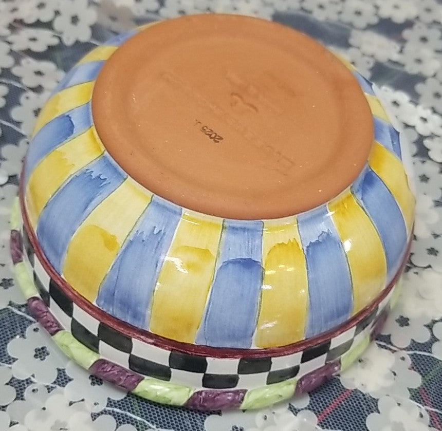 Mackenzie Childs Piccadilly 5.5” Ceramic Dip Bowl With Courtly Check