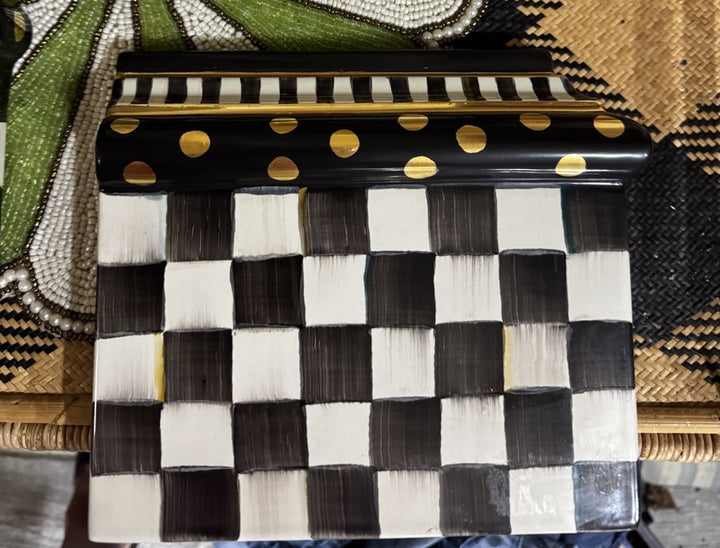 Mackenzie Childs Courtly Check Ceramic Side Tile For The Right Side / Gold Dots