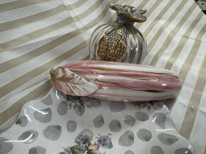Italian Ceramic Silver painted pomegranate Life Sized- Goes With Mackenzie Child