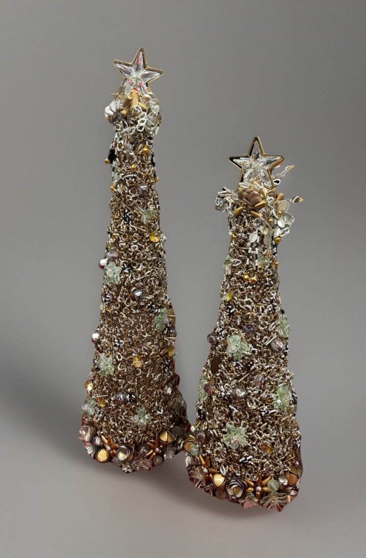 MACKENZIE Childs Snowfall  BEADED CHRISTMAS TREE Small  18” TALL NEW
