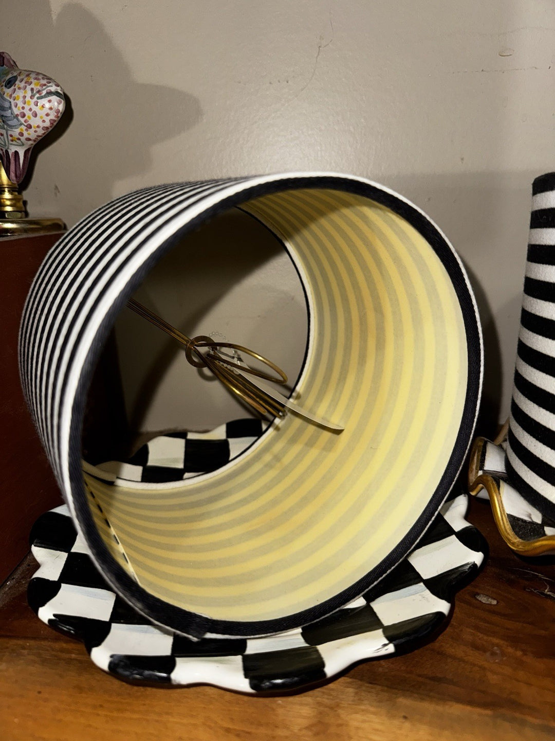 6 Inch Stripe Black And White Barrel Drum Clip on Chandelier Lampshade Set 2