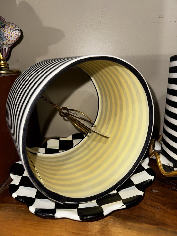 6 Inch Stripe Black And White Barrel Drum Clip on Chandelier Lampshade Set 2