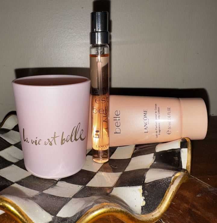 Lancôme  La Vie L'Eau de Parfum  Spray 0.3oz & Body Lotion. 1.69oz.  & Candle