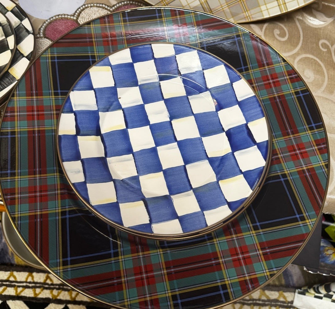 Mackenzie Childs  Tartan Mocha Black Serving Platter  16” - New