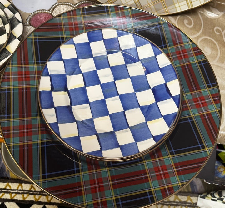 Mackenzie Childs  Tartan Mocha Black Serving Platter  16” - New