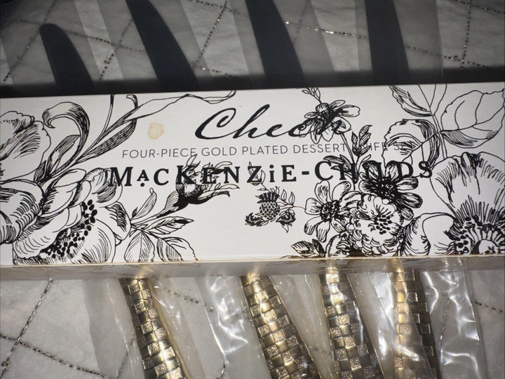 4 Pcs Mackenzie Childs Gold Plated Check Dessert Knife Set New In Box