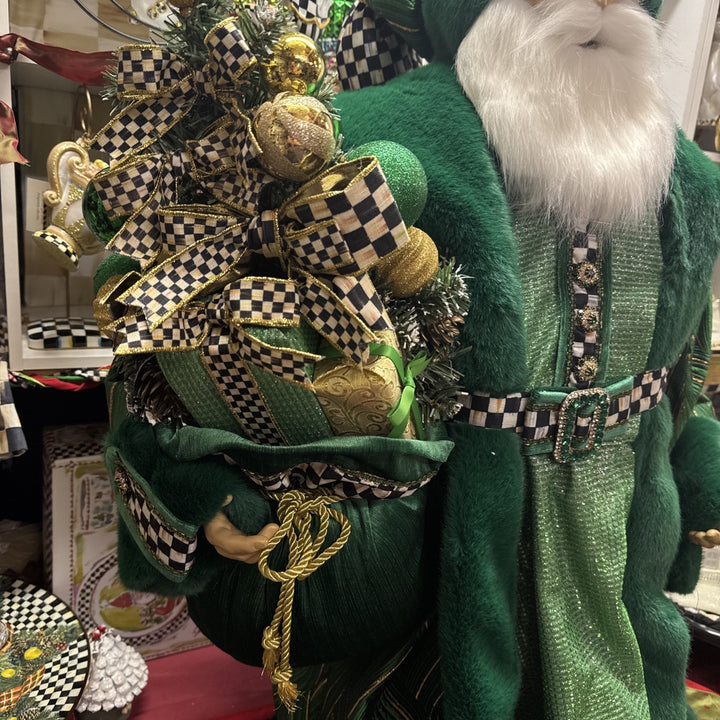 Mackenzie Childs Emerald Luxe  Large Santa With Bag Of Toys 37” Tall Nib Courtly