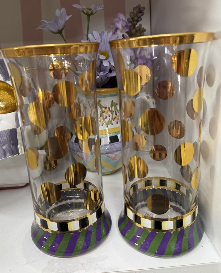 MacKenzie Childs Cirque Purple & Green Highball Glass – Set of 2 New