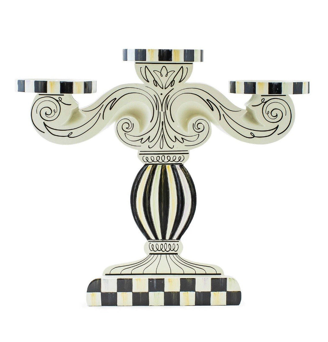 Mackenzie Childs DOODLES CANDELABRA PILLAR CANDLE HOLDER Boudoir White Black New