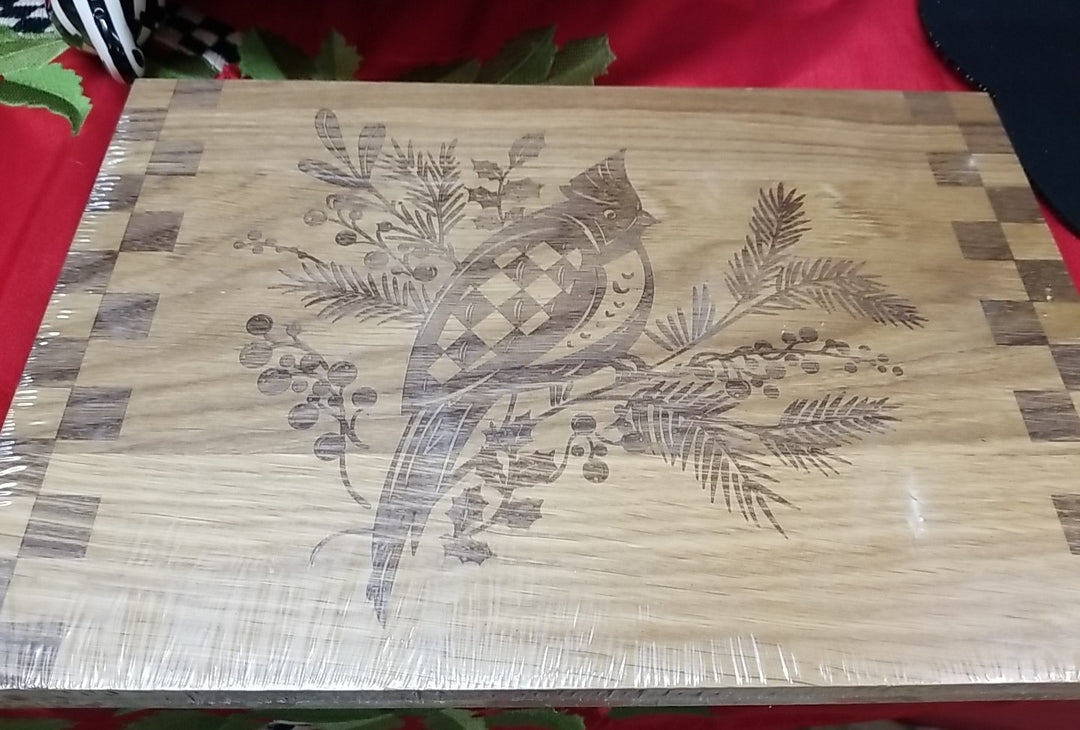 Mackenzie Childs Oak Laser Etched Wood Serving Tray Cardinal 12" x 8" x 0.75" P2
