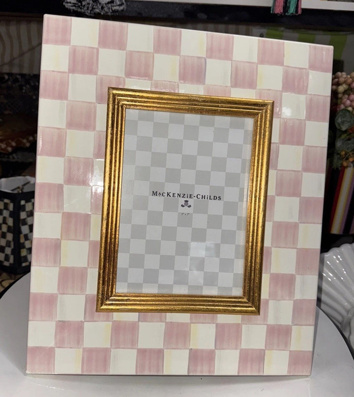 Mackenzie Childs Rosy CHECK picture frame holds 5”x7” ENAMEL