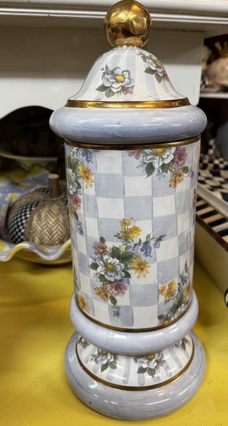 MacKenzie Childs Morning Glory Blue Honeymoon Column Canister HandMade 1993