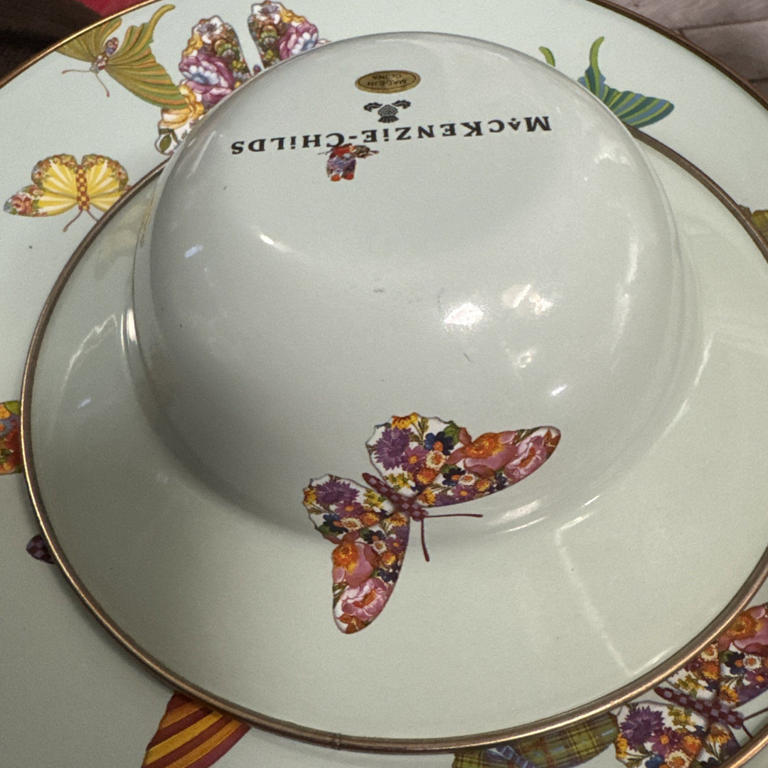 MacKenzie Childs Blue Butterfly Garden Breakfast Bowl, 8” - Retired