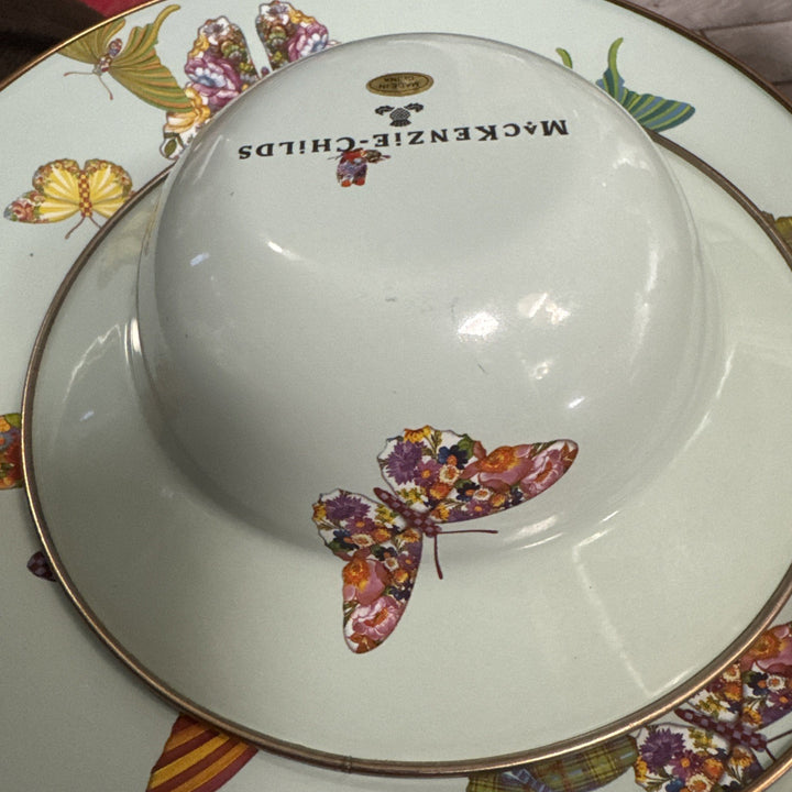 MacKenzie Childs Blue Butterfly Garden Breakfast Bowl, 8” - Retired