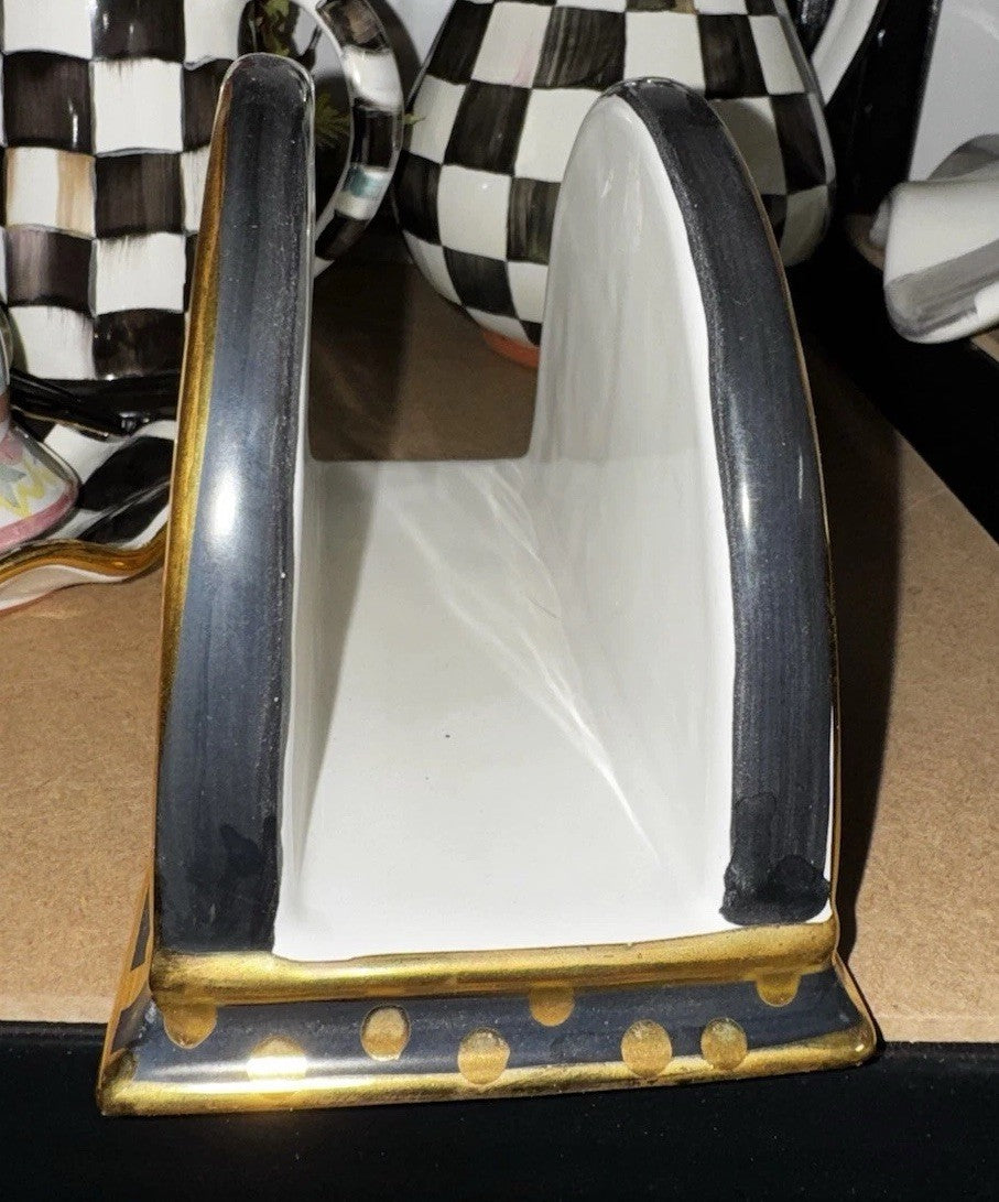 Mackenzie Childs Ceramic Courtly Check Napkin Holder Made In Aurora