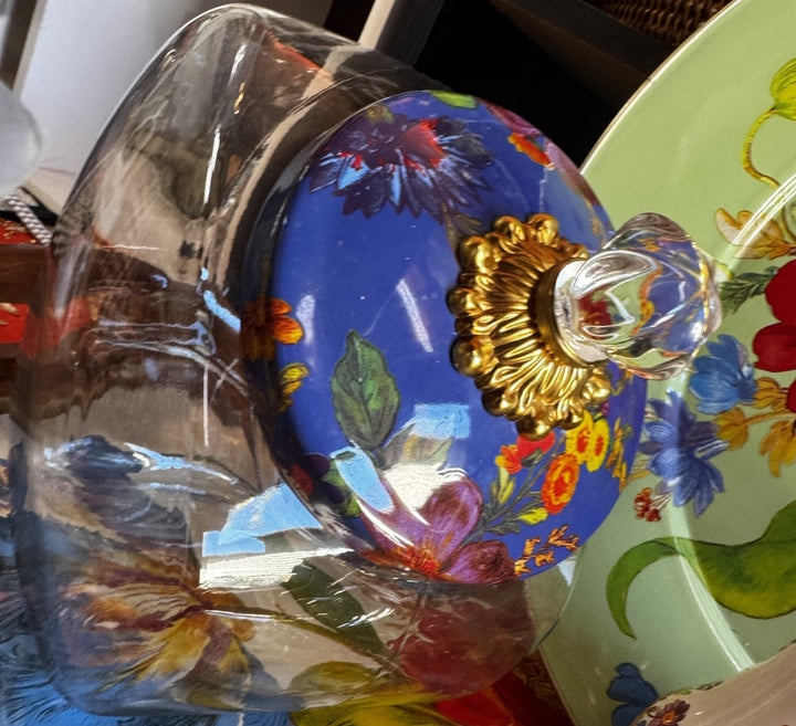 MacKenzie Childs  Cookie Jar with Lapis Flower Market Enamel Lid