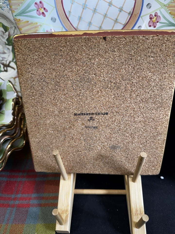 Mackenzie Childs 8" x 8 Honeymoon Rose Petal Pink Cork Back Trivet Excellent