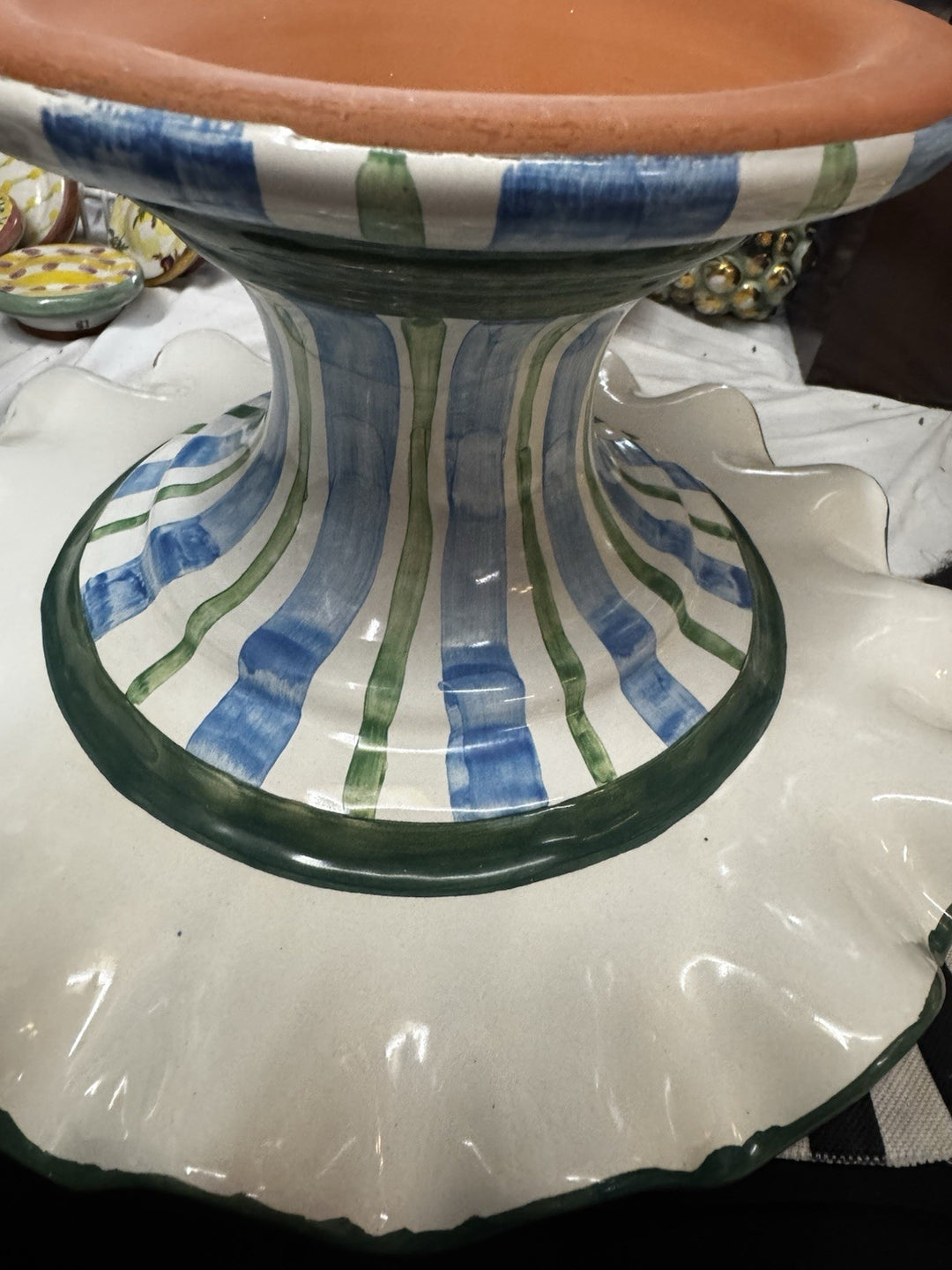 Mackenzie Childs Pencil & Paper Co Fluted Cake Stand Ceramic Made In Aurora