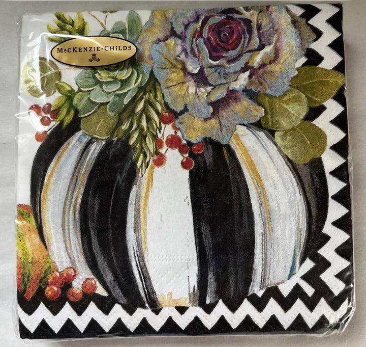 Mackenzie Childs Autumn Naturals Pumpkin  Paper Cocktail Napkins 20 pack, NEW