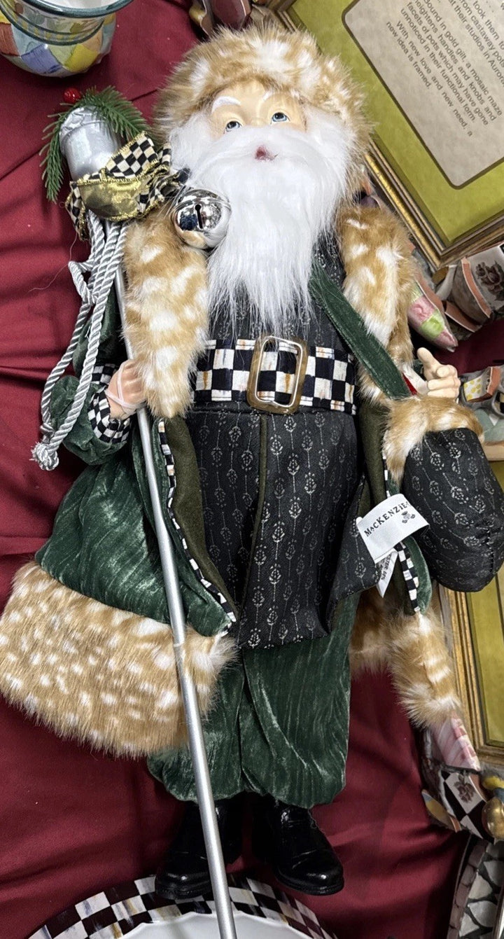Mackenzie Childs Courtly Check Farmhouse Santa With Staff 20.5" Tall New NIB