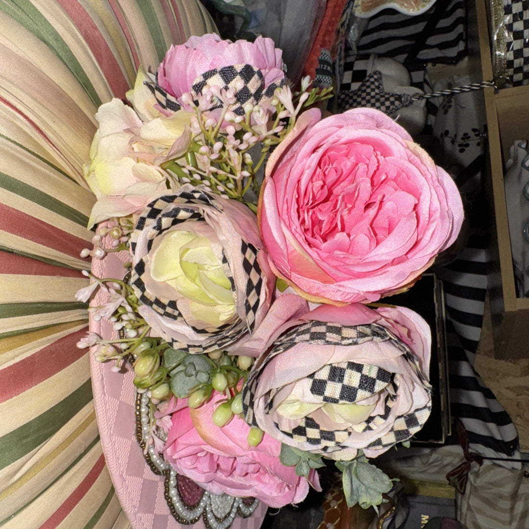 MacKENZIE CHILDS Pink Rose  Ranunculus BOUQUET Courtly Check RETIRED
