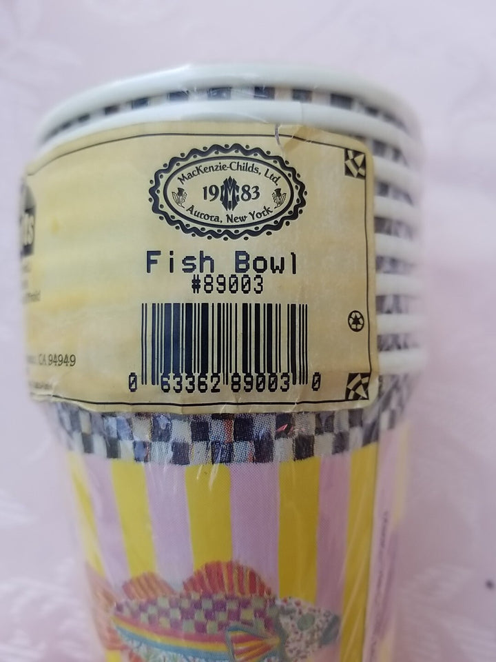 MacKenzie Childs Fish Bowl Paper Cups.  8 Cups 9oz-sealed Retired