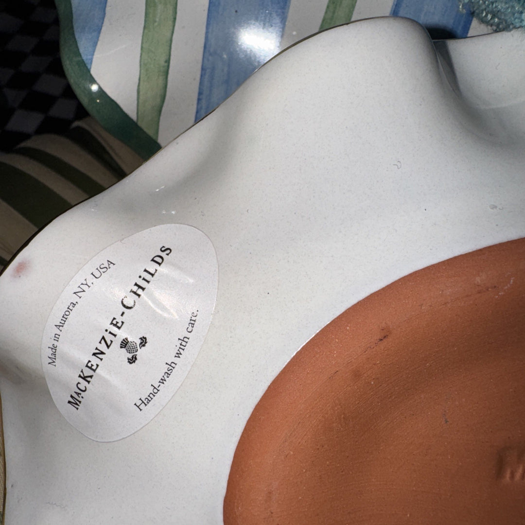 Mackenzie Childs Ceramic Parchment Check Fluted Oval Platter 6” X 9”