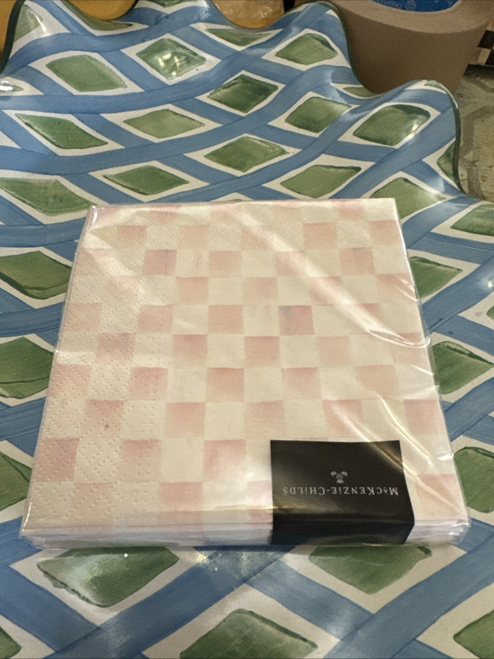 Mackenzie Childs Rosy Check Paper Cocktail Napkins 20 pack, NEW