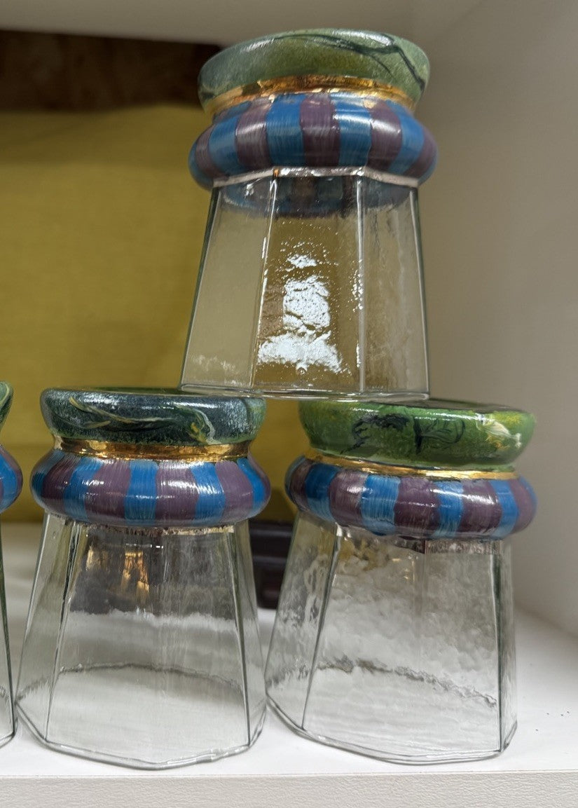 Victoria & Richard Mackenzie-Childs Octagon Star Trek  Set Of 4 Juice Glasses