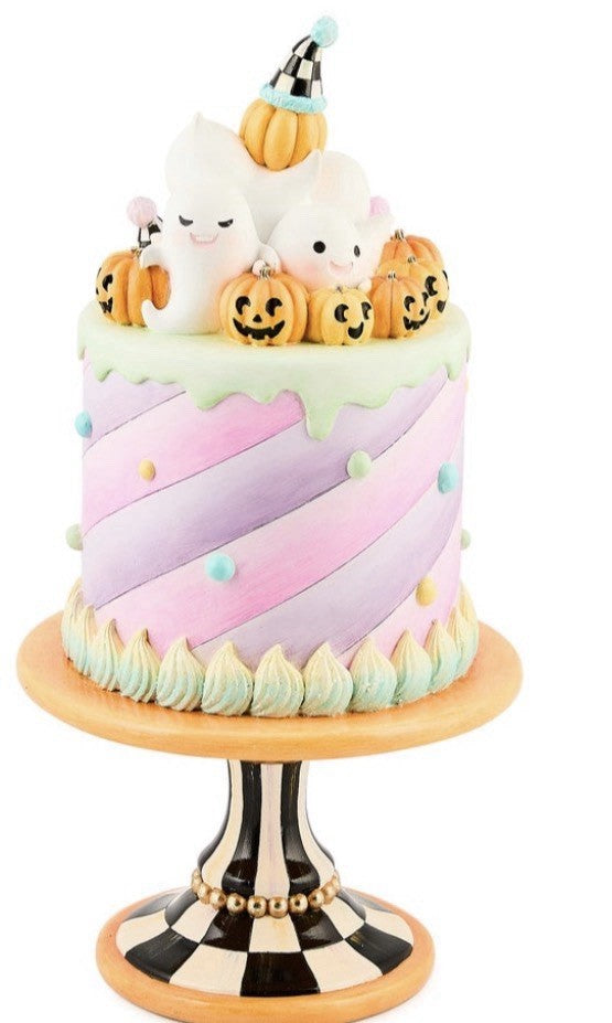 Mackenzie-Childs Halloween Trick or Treat Cake Pumpkins Ghosts Pedestal New Box