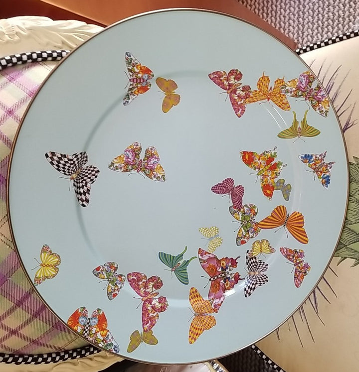 Mackenzie Childs Butterfly Garden Serving Platter - Blue 16” Enamel- Retired