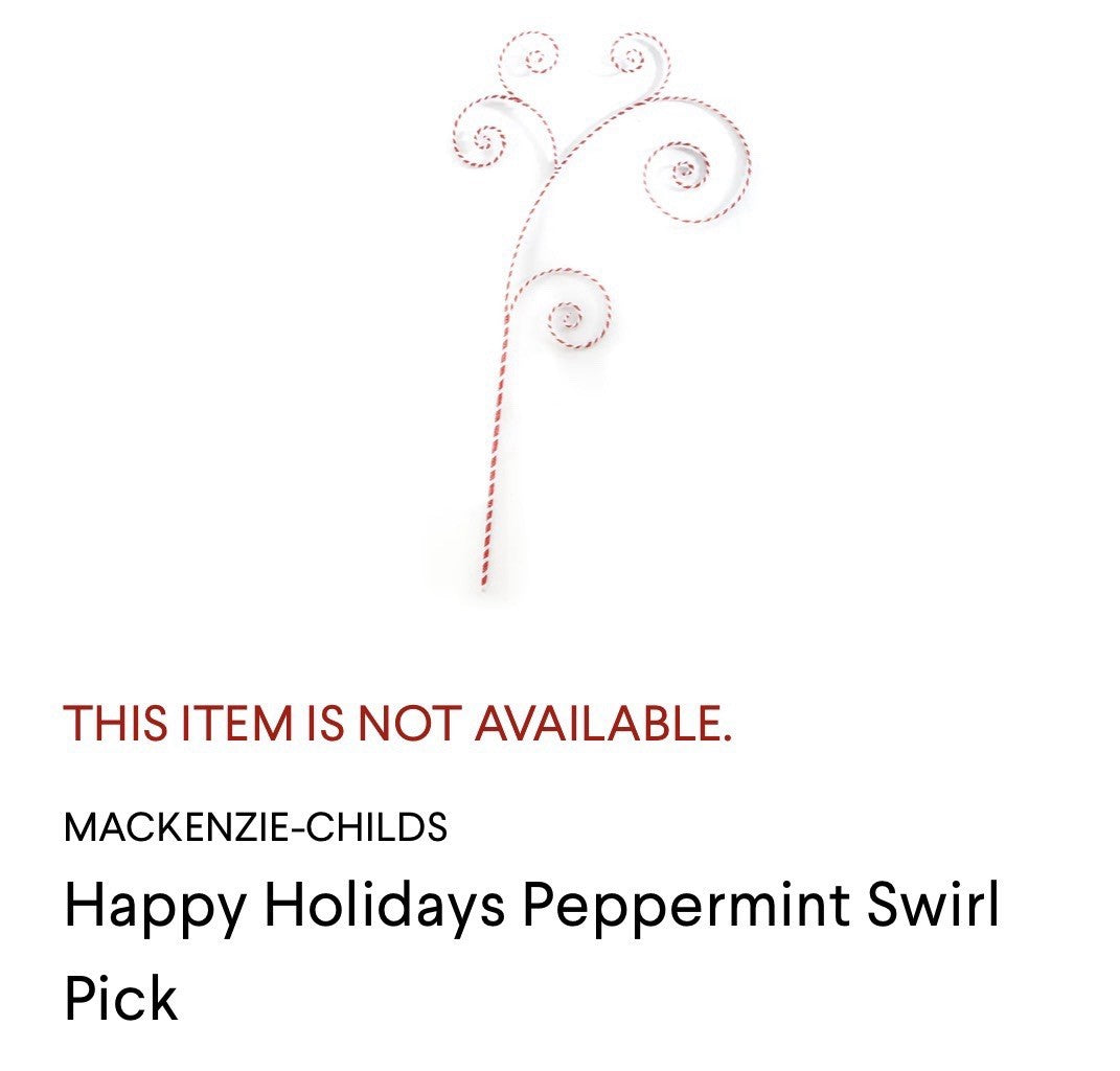 MacKENZIE CHILDS CHRISTMAS CHECKMATE PEPPERMINT SWIRL PICK- Retired