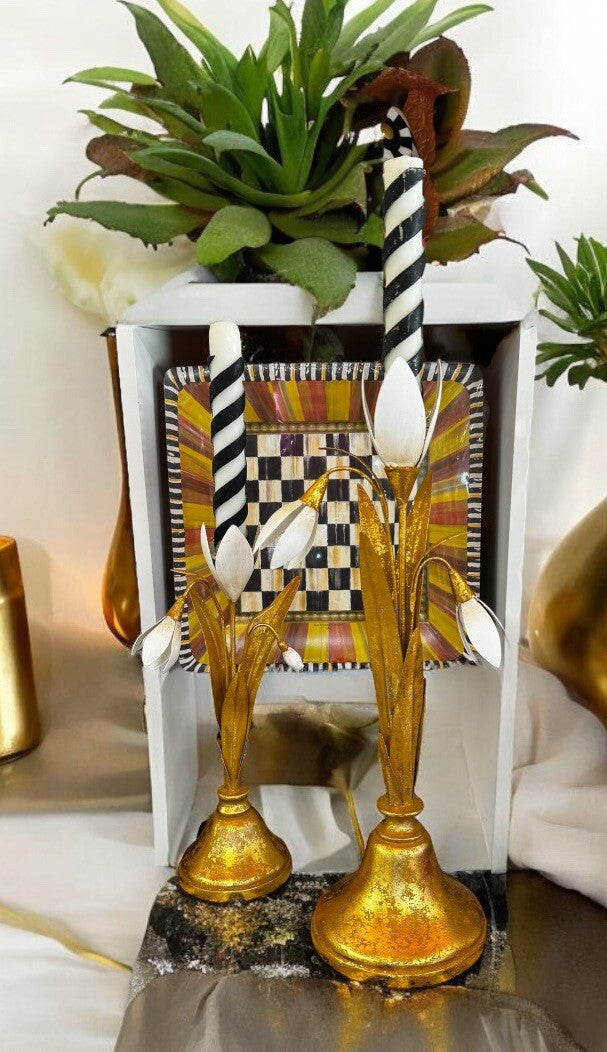 Mackenzie Childs Snowdrop Candlestick Holder  - Tall-retired- Metal