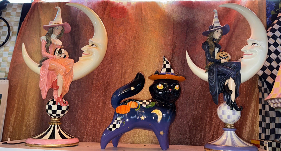 MacKenzie Childs Plum Spellbound Witch & Moon Figurine Hocus Pocus New In Box