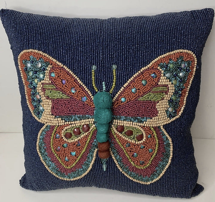 MACKENZIE CHILDs BOEHME Butterfly Glass Beaded PIllow 16 X 16 New In Bag Retired