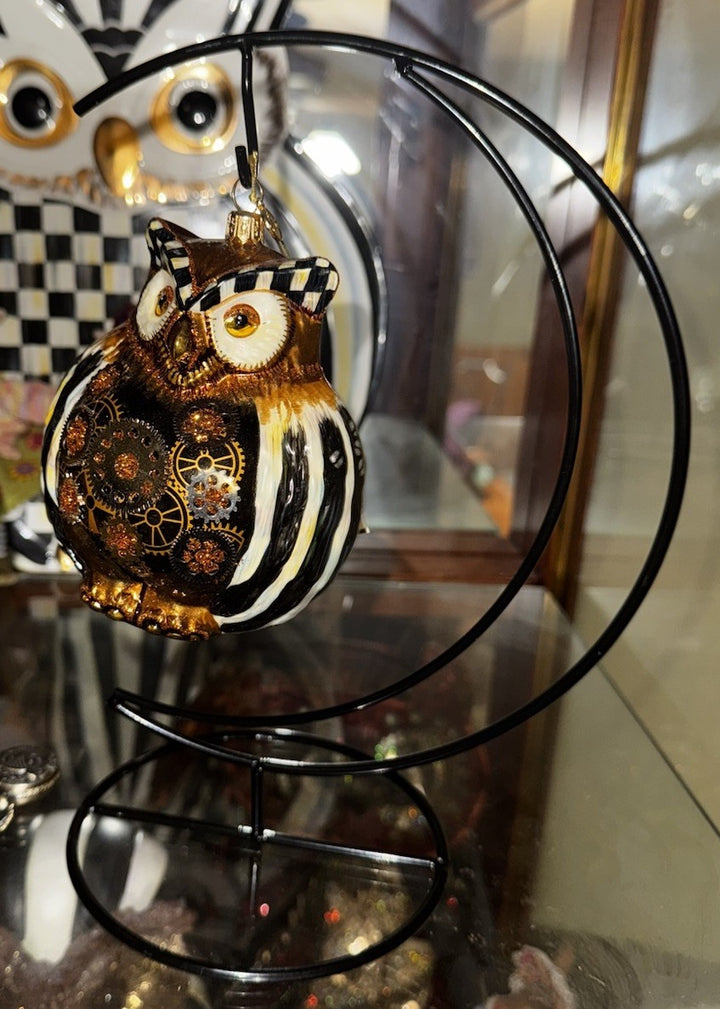 Black Metal Moon  Ornament Stand -only- Safe For Mackenzie Childs Owls