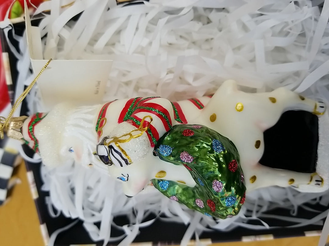 Mackenzie Childs Granny Kitsch Santa & Friend Glass Christmas Ornament