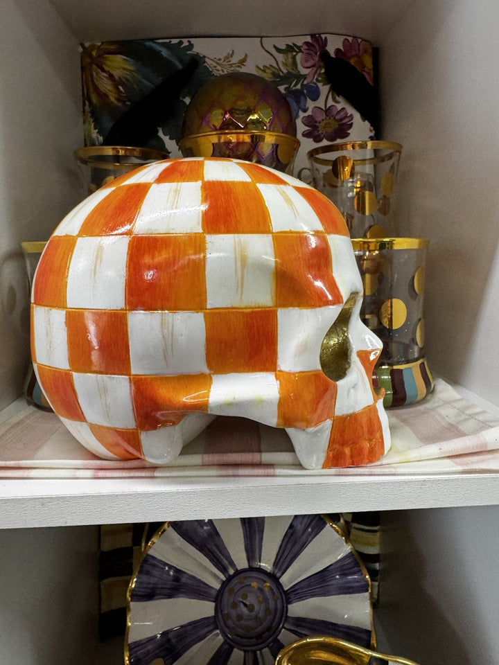 MacKenzie Childs Orange  Check - QVC Exclusive Skull- New