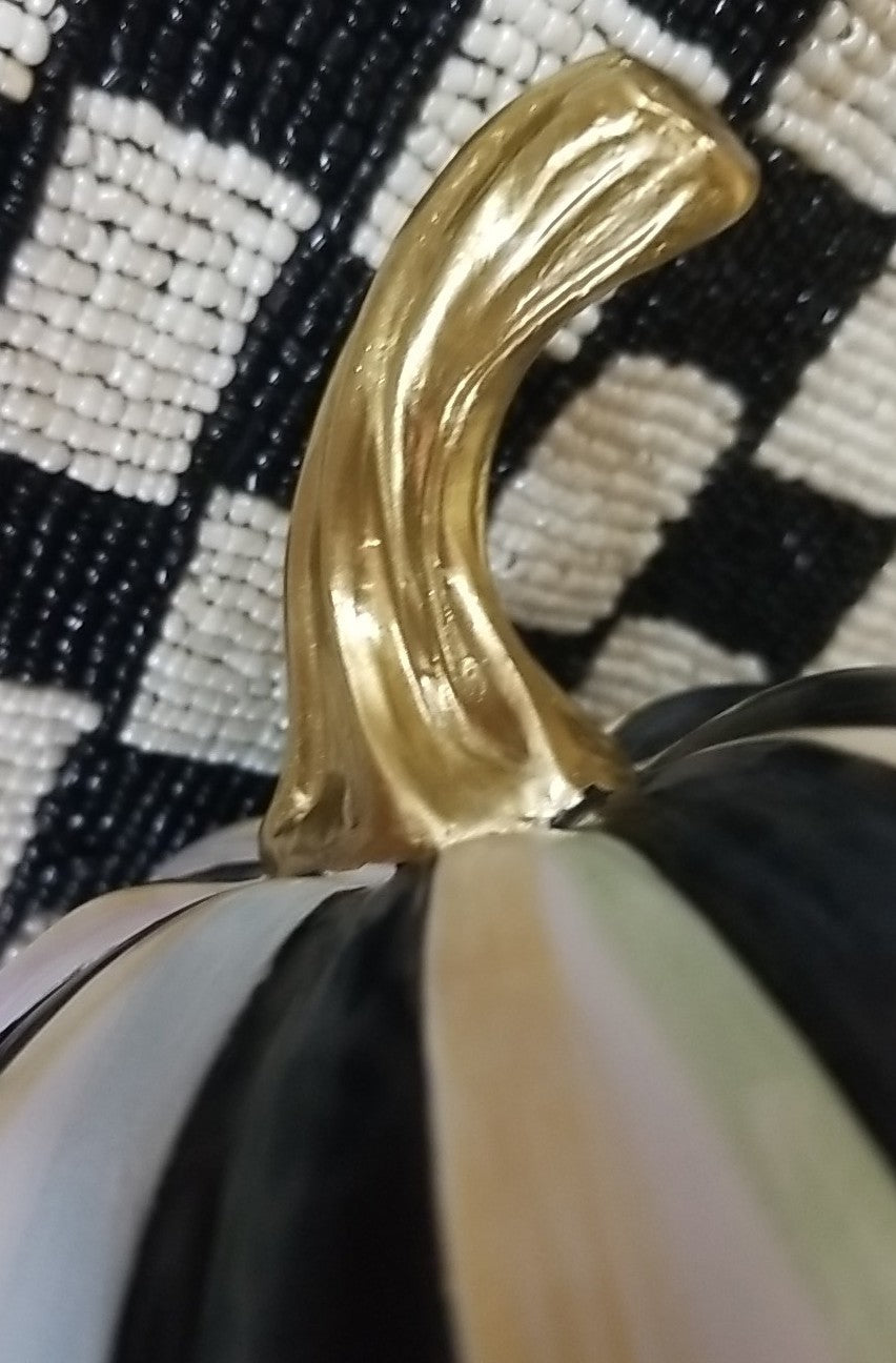 Mackenzie Childs Courtly Striped Mini Pumpkin- Black And White- New