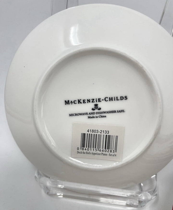 NWT Mackenzie Childs Deck The Halls Appetizer Plates 5.5" Set of 4 Christmas