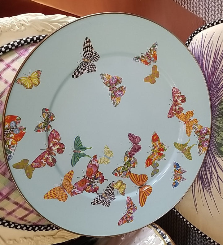 Mackenzie Childs Butterfly Garden Serving Platter - Blue 16” Enamel- Retired