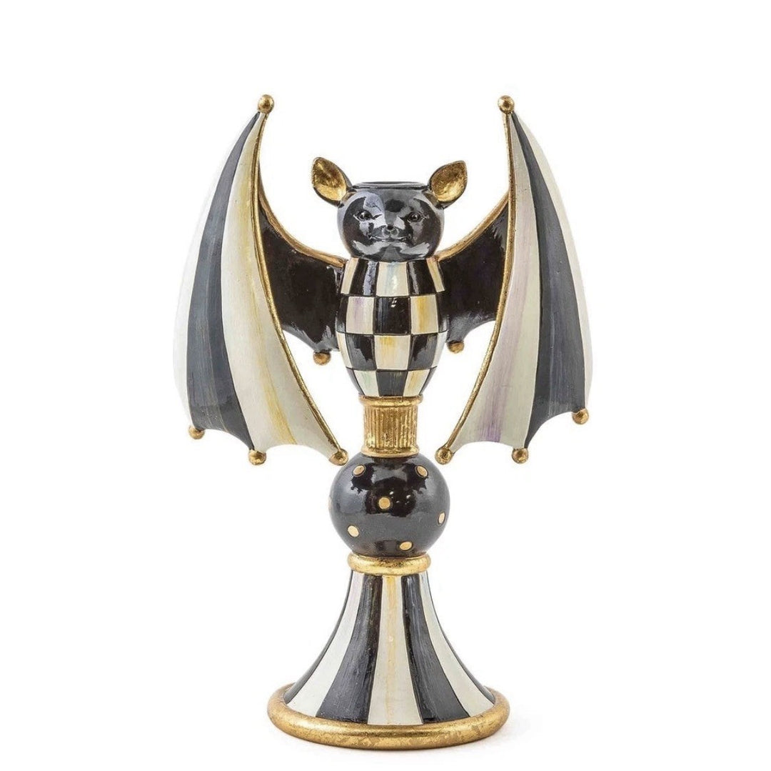 Mackenzie Childs courtly check bat spooky candle holder 10.5" H New