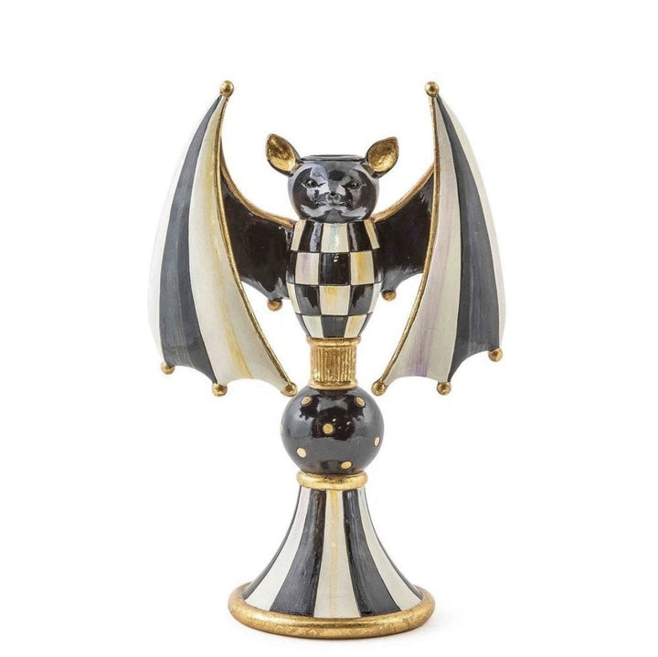 Mackenzie Childs courtly check bat spooky candle holder 10.5" H New