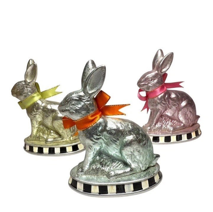 MACKENZIE CHILDS -CALICO MINI FOIL BUNNIES SET Of 3 New In Box