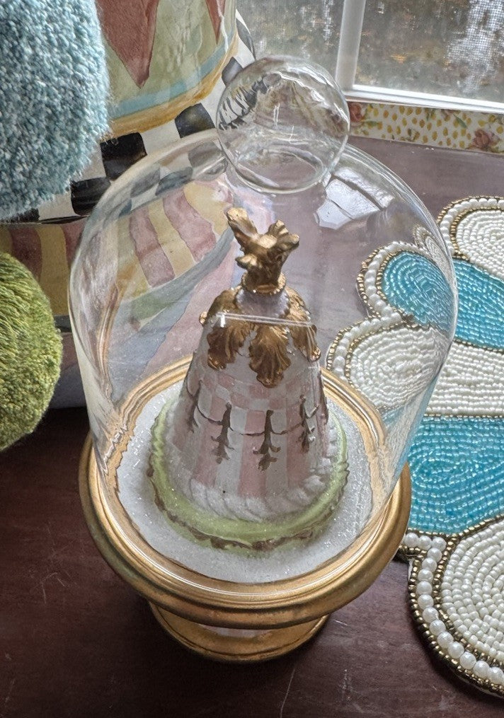MacKenzie Childs Pastel Confections Petite Cake Cloche Rosy Cake 7.5” Tall