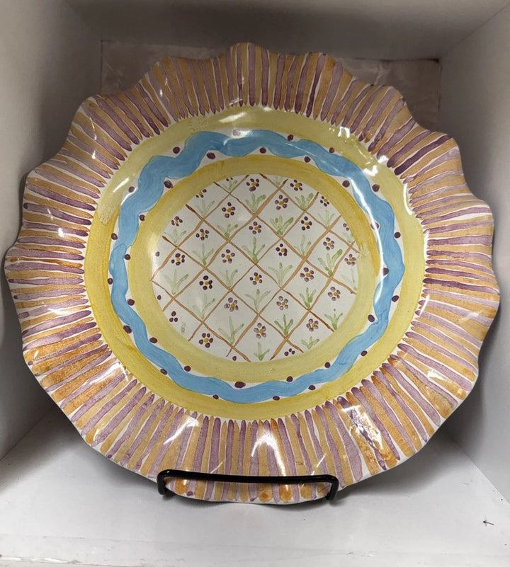 MacKenzie Childs Taylor Summer Frock   Dinner Plate Fluted 11" Excellent 1994