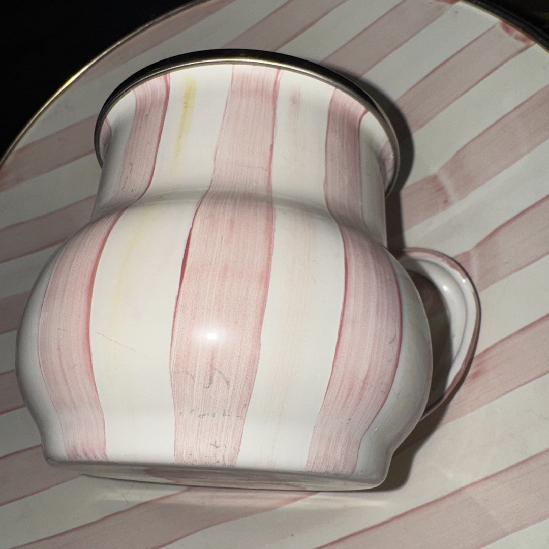Mackenzie Childs Bathing Hut (Retired) Pink Striped  One Mug- Enamel