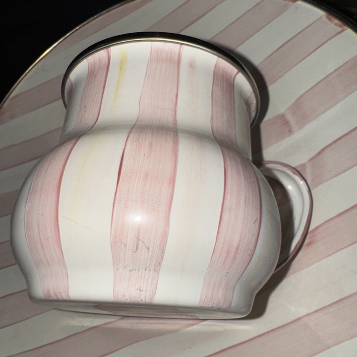 Mackenzie Childs Bathing Hut (Retired) Pink Striped  One Mug- Enamel
