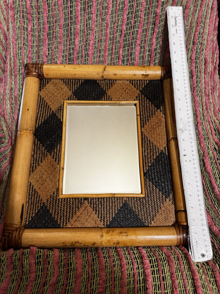 Vtg MacKenzie Childs Rattan Ajiro Bamboo Mirror Made Victoria & Richard Era