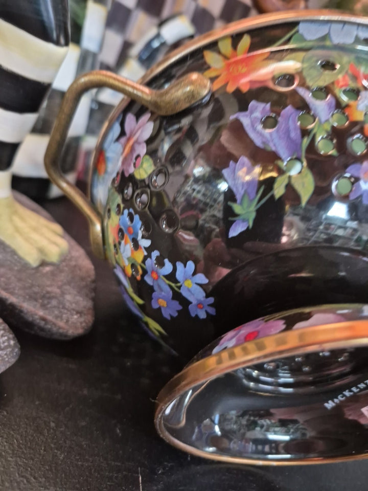 MACKENZIE Childs Black Flower Market  SMALL ENAMEL COLANDER RETIRED